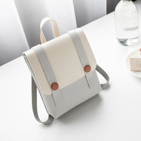 Mini Contrast Color Backpack Small Square PU Leather Shoulder Bag For Casual Travel Urban Minimalist Women Mobile Phone Bag