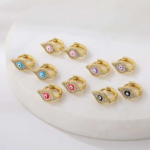 Evil Eye Creolen 18K Vergoldetes Kupfer Geometrischer Rhombus Zirkonia Emaille Minimalistischer Schmuck Damen