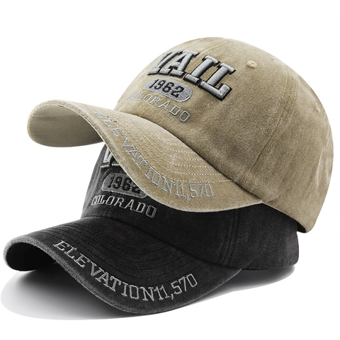 Cappello Da Baseball In Cotone Lavato Vintage VAIL Colorado Ricamo Berretto Regolabile Uomo Donna Protezione Solare Traspirante