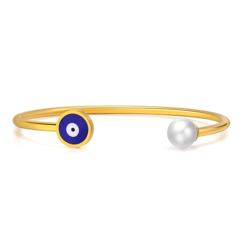 Evil Eye Offenes Manschettenarmband Edelstahl Asymmetrische Künstliche Perle Bangle Für Frauen Retro Elegante Schmuck Geschenk
