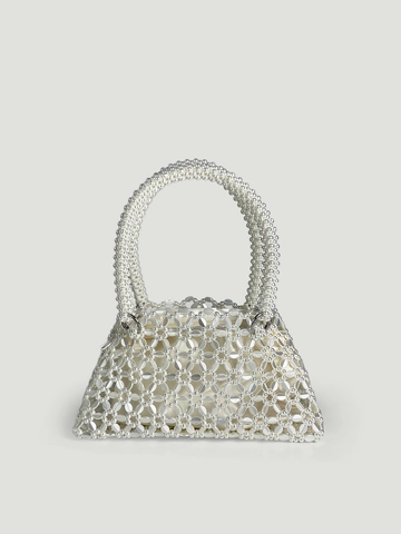 Handmade Woven Beaded Artificial Pearl Handbag Vintage Flower Hollow Out Tote Bag With Top Handle For Women Evening Party