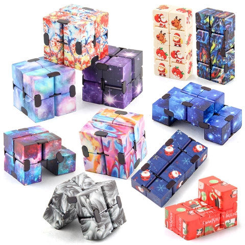 Infinity Cube Fidget Toy Plastic Stress Relief Sensory Hand Game Starry Sky Marble Christmas Pattern Gift