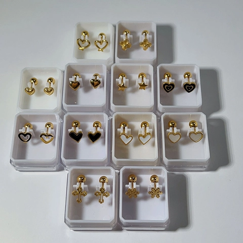 Heart Cross Star Stud Earrings 18K Gold Plated Stainless Steel Screw Back Cartilage Piercing Jewelry Women