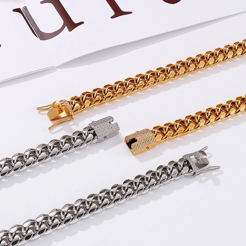 Men Hip Hop Cuban Link Necklace Stainless Steel Iced Out Clasp Thick Chain Punk Streetwear Fashion Jewelry For Him