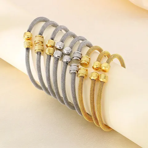 Bracciale Rigido In Maglia Di Acciaio Inossidabile Trama Intrecciata Bracciale Aperto Gioielli Eleganti Minimalisti Da Donna