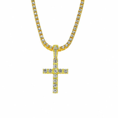 Collana Con Ciondolo A Croce Hip Hop Lega Di Zinco Strass Iced Out Bling Catena Tennis Gioielli Per Uomini