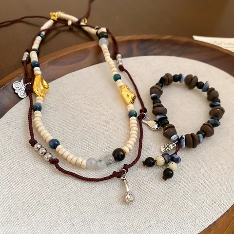 Collana E Bracciale In Perline Di Acrilico Gioielli Vintage Stile Bohémien Etnico Con Accenti In Lega Per Donne