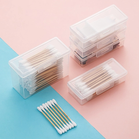 Caja De Almacenamiento De PP Transparente Portátil Con Tapa Caja Organizadora Antipolvo Para Bastoncillos De Algodón E Hilo Dental