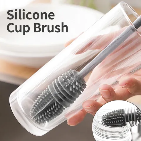 Silicone Bottle Brush Long Handle Cup Cleaning Tool Flexible For Baby Bottles Wine Glasses Water Bottles Thermos