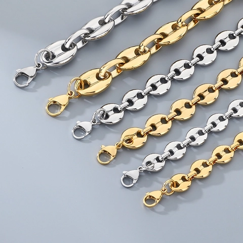 Edelstahl Kaffeebohne Gliederkette Armband Schweinenase Ankerkette Hip Hop Punk Schmuck Für Damen Und Herren Poliert