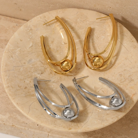 Orecchini a Forma di U in Acciaio Inossidabile 316 Stile Occidentale per Donna Grandi Orecchini a Sfera Cava Multistrato Gioielli alla Moda