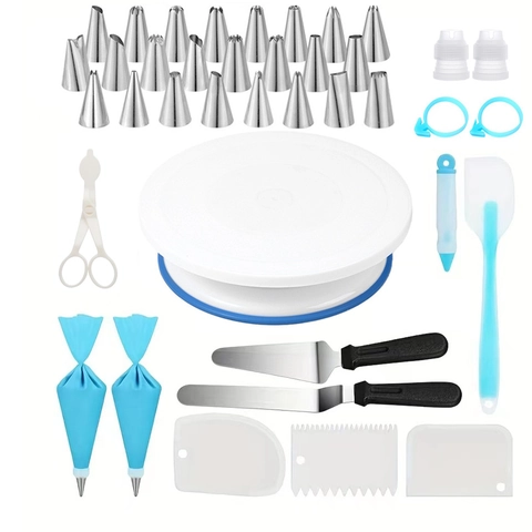 Cake Decorating Kit Stainless Steel Piping Tips Silicone Bags Turntable Spatula Scrapers DIY Baking Tools Professional
