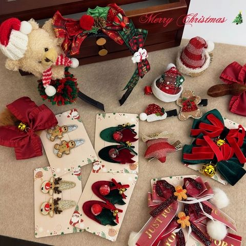 Pinzas Para El Cabello De Navidad Cintas Para Mujeres Niñas Reno Papá Noel Cinta De Terciopelo Campana Tocado Festivo