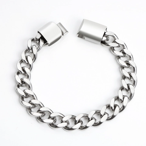 Bracelet Gourmette Homme Acier Inoxidable Poli Bijoux Hip Hop Pour Femme Punk Robuste Fermoir Magnétique