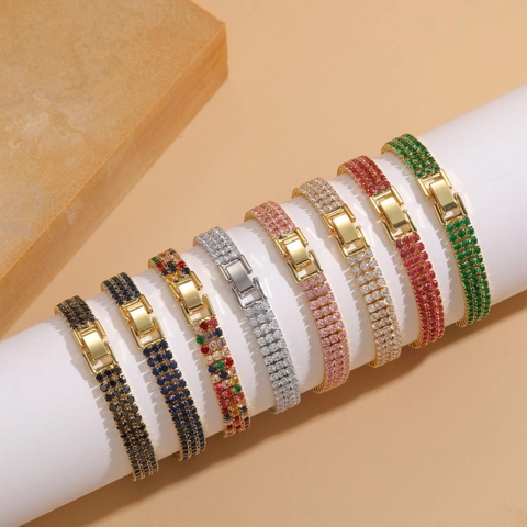 Luxe Koperen Zirconia Tennis Armband Voor Dames 14K Verguld Meerrijige Armring Elegante Mode Sieraden Cadeau