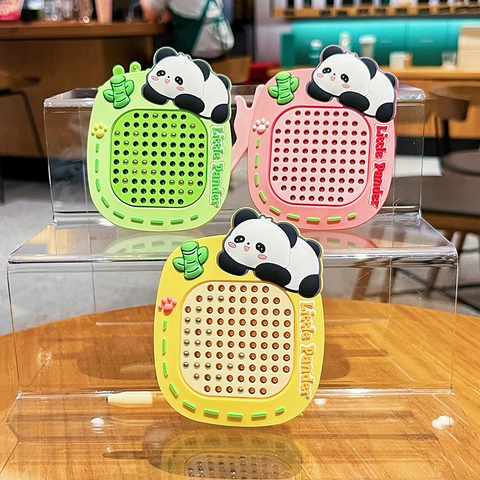 Cartoon Panda Magnetische Stahlkugel Zeichentafel Schlüsselanhänger Kunststoff Tragbares Mini Schreibtafel Spielzeug