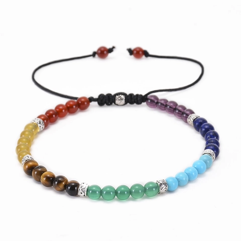 Bracelet Perles Pierre Naturelle Fait Main Corde Tressée Réglable Bohème Énergie Chakra Bijoux Vintage Pour Femmes Hommes Cadeau