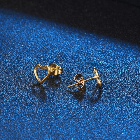 Pendientes De Corazón Acero De Titanio Huecos Moda Joyería Chapado En Oro Minimalista Elegante Mujeres