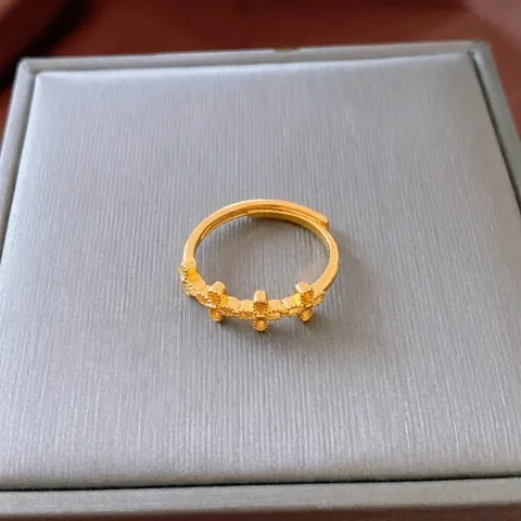 Vintage Vergoldete Kupferringe Für Damen Luxus Blumen Und Kreuz Hohl Verstellbarer Schmuck