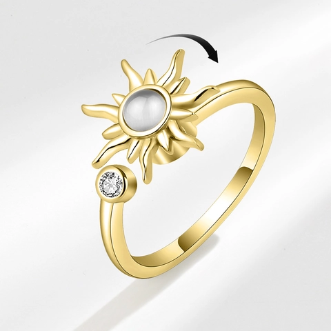 Rotatable Sun Ring Copper Sunflower Anxiety Spinner Adjustable Opening Zirconia Women Fashion Jewelry