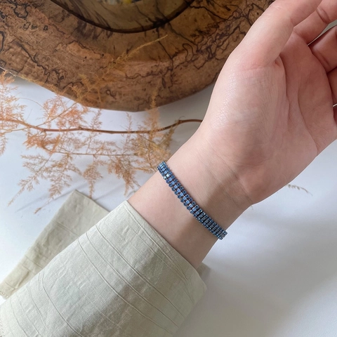 Three-row Blue Rhinestone Bracelet For Women Titanium Steel Stainless Steel Gradient Blue Crystal Chain Bracelet With Adjustable Extension Chain Jewelry