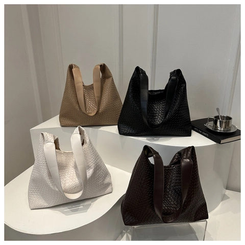 Damen Gewebte PU Leder Schultertasche Große Kapazität Hobo Tasche Mit Innentasche Täglich Lässig Pendler Minimalistische Mode