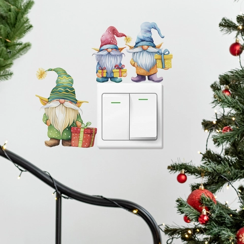 Pegatinas De Pared De Gnomos Navideños PVC Autoadhesivas Calcomanías Interruptor Acuarela Decoración Hogar