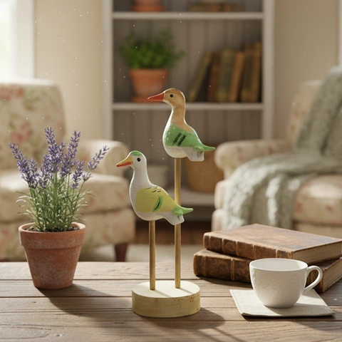 Wooden Bird Figurines Hand Carved Painted Desktop Ornaments Nordic Style Home Decor Living Room Accent Sculpture