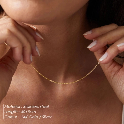 Collar de Cadena Delgada de Acero Inoxidable Minimalista para Mujer Chapado en Oro de 14K Cadena en O Ajustable Joyería