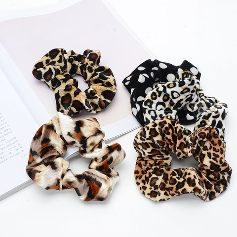 Soft Velvet Scrunchies Elastic Hair Ties Retro Leopard Polka Dot Zebra Animal Print Ponytail Holder For Women Accessory