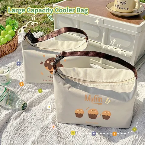 Isolierte Lunchbag Thermotasche Oxford Tuch Aluminiumfolie Cartoon Brot Muster Tragbar Für Büro Schule Picknick