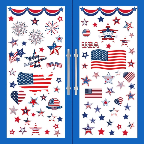 Pegatinas Ventana Día Independencia EE. UU. PVC Estáticas 4 Julio Patriótico Bandera Estrellas Decoración