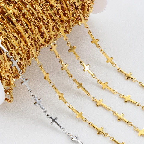 Cadena De Cruz De Acero Inoxidable Chapado En Oro 18K Para Fabricación De Joyas DIY Collares Pulseras Accesorios