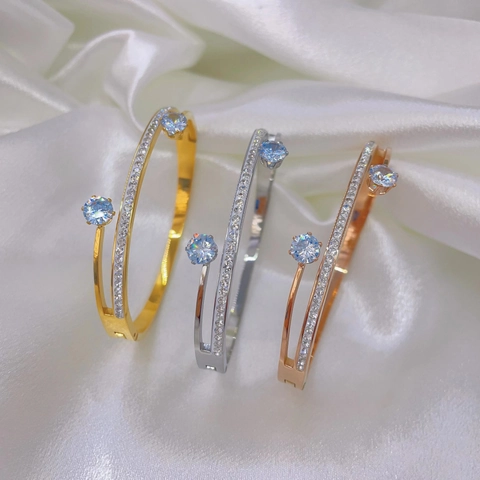 Stainless Steel Jewelry Bracelet And Ring For Women With Zircon Full Diamond Double Layer Open Bangle Light Luxury Fashion