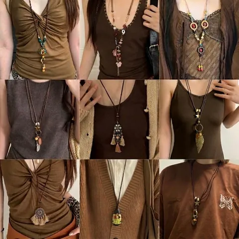 Collier Long À Pendentif Ethnique Bohème Alliage Perles Glands Plume Fleur Pull Vintage Chaîne Accessoire Pour Femmes