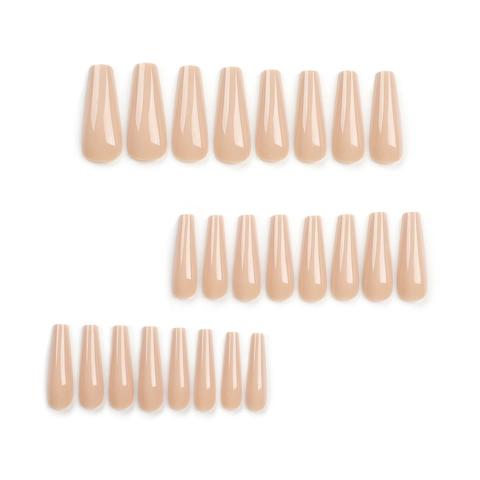 Glossy Extra Long Ballerina Press On Nails Nude Pink Solid Color Coffin Shape False Finger Nails For Women