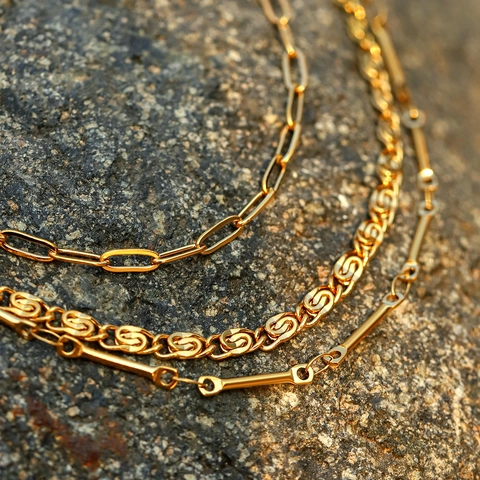 Collier Multi Rangs En Acier Inoxydable Plaque Or Chaîne Minimaliste De Luxe Ras Du Cou Pour Femmes