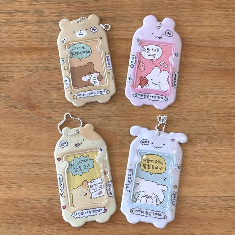 Cartoon Tier Fotokartenhalter PVC Kunststoff Süßer Koreanischer Ins Stil K-Pop Fotoschutz Mit Perlenkette Taschenanhänger
