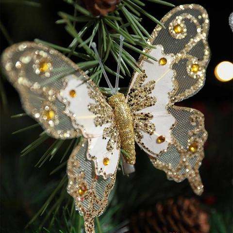 Ornamenti a Farfalla per Albero di Natale Brillantinati Decorazione Farfalla Artificiale in Rete Con Clip Metallica
