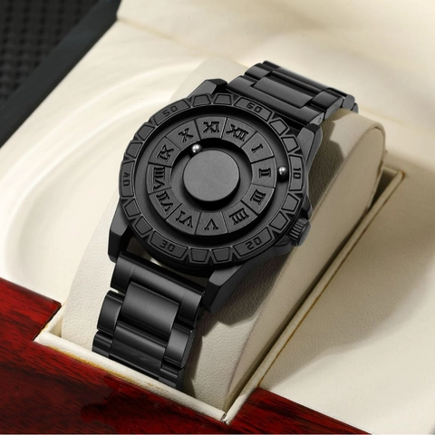 Reloj De Bola Magnética Acero Inoxidable Sin Manecillas Minimalista Tech Creativo Reloj De Pulsera Negro Mate Números Romanos Unisex