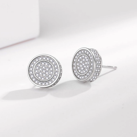 Hip Hop Stud Earrings Alloy Cubic Zirconia Micro Pave Iced Out Geometric Round Square Streetwear Fashion Unisex