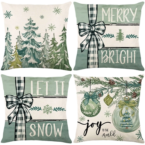 Weihnachts-Kissenbezüge Feiertagsdruck Dekorative Kissenhüllen Polyester Leinentextur Heimsofa Winterdekor