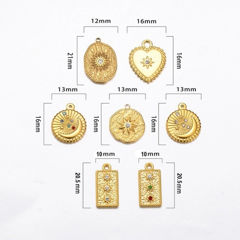 Stainless Steel Charms Pendants 18K Gold Plated Zircon Celestial Star Moon Sun Geometric DIY Jewelry Making Accessories