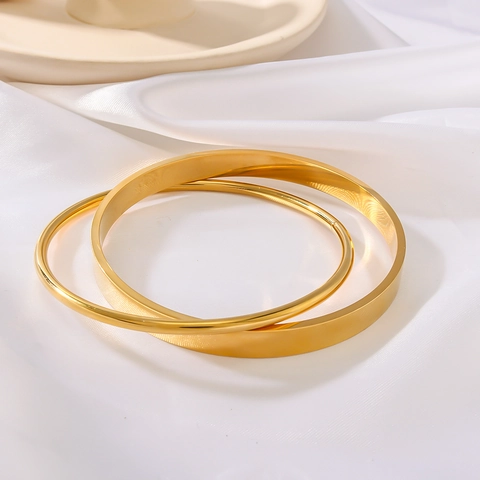 Minimalistischer Edelstahl Doppelarmreif Gold Beschichtet Unregelmäßig Glatt Schmuck Für Damen Ins Stil