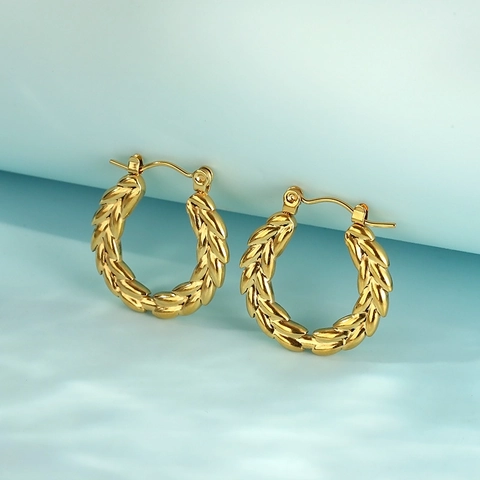 Wheat Ear Hoop Earrings Stainless Steel Minimalist Geometric Textured French Style Versatile Jewelry For Women