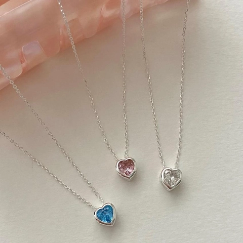 925 Sterling Silver Heart Pendant Necklace With Zircon Gemstone Inlaid Minimalist Romantic Jewelry Gift For Women