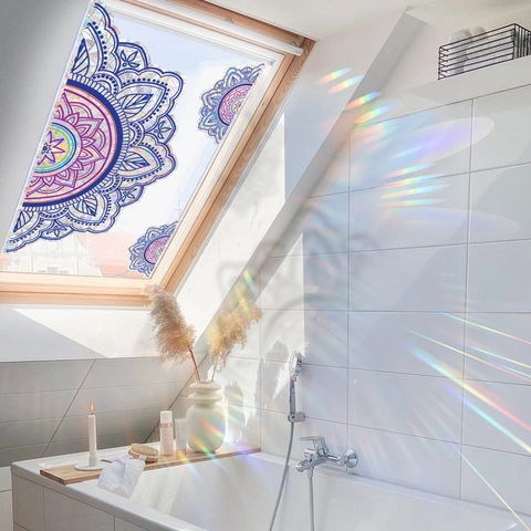 Rainbow Mandala Window Sticker 3D Static Cling Glass Film Decorative Rainbow Sun Catcher Decal For Home Office Living Room