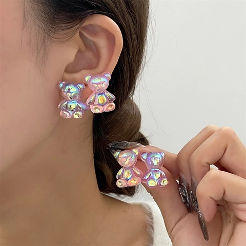 Harajuku Retro Cartoon Gummy Bear Drop Earrings Resin Alloy Candy Color Stainless Steel Earring Post For Women Jewelry