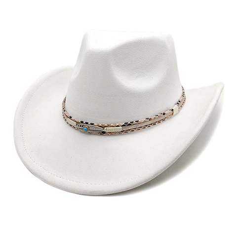Western Cowboy Hat Suede Wide Brim Ethnic Braided Band Turquoise Feather Decor Retro Style Performance Outdoor