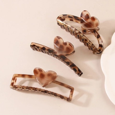 Herz Haarklammer Leopard Schildpatt Muster Groß Retro Kunststoff Haargreifer Kopfschmuck Für Damen